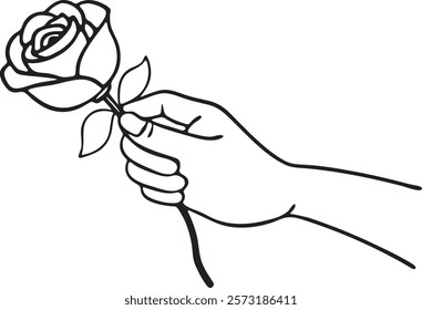 a hand holding a rose propose style valentine day line art design