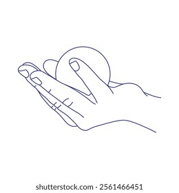 Hand holding a round ball. Contour vector illustration. Index, middle, ring, little fingers and thumb