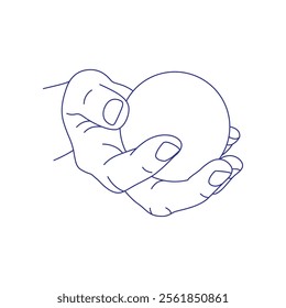 Hand holding a round ball. Contour vector illustration. Index, middle, ring, little fingers and thumb