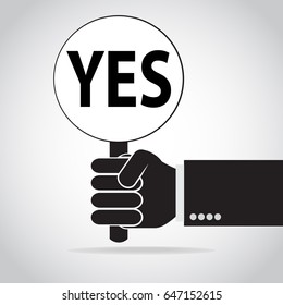  Hand holding round and YES text sign icon