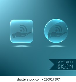 hand holding a rss symbol. character news symbol.
