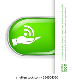 hand holding a rss symbol. character news symbol.
