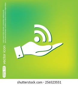 hand holding a rss symbol. character news symbol.