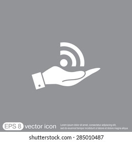 hand holding a rss symbol. character news symbol.