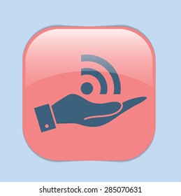 hand holding a rss symbol. character news symbol.