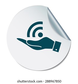 hand holding a rss symbol. character news symbol.