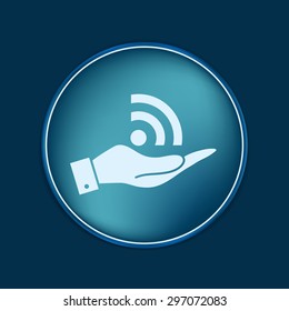 hand holding a rss symbol. character news symbol.