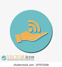 hand holding a rss symbol. character news symbol.