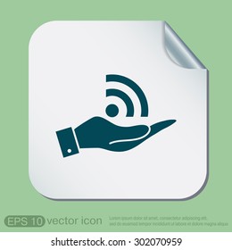 hand holding a rss symbol. character news symbol.