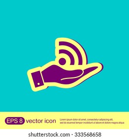 hand holding a rss symbol. character news symbol.