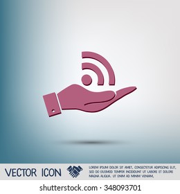 hand holding a rss symbol. character news symbol.