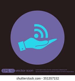 hand holding a rss symbol. character news symbol.