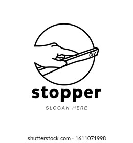 hand holding ruler. stopper measurement logo Ideas. Inspiration logo design. Template Vector Illustration. Isolated On White Background