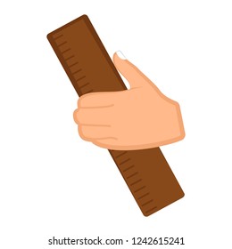 Hand holding a ruler. Vector illustration design