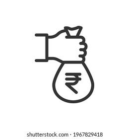 Hand Holding A Rupee Money Bag. Investment. Savings Icon Concept Isolated On White Background. Vector Illustration