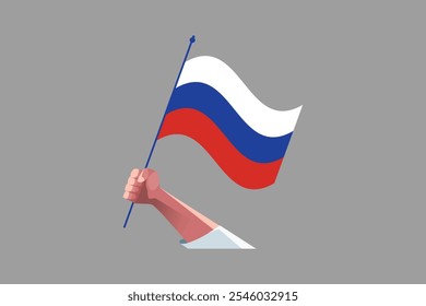 A hand holding a Russia flag, Flag of Russia national country symbol illustration Vector, Rectangle Russia flag illustration, Flat vector illustration
