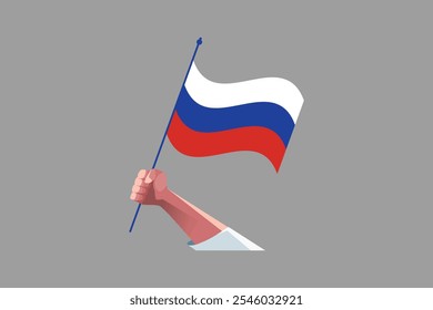 Uma mão segurando uma bandeira da Rússia, Bandeira da Rússia símbolo nacional país ilustração Vetor, Retângulo Rússia bandeira ilustração, Vetor plano ilustração
