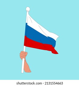 eine Hand, die den russischen Fahnensteig hält und sie schwenkt
