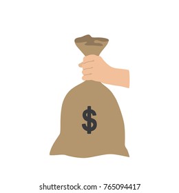 Hand holding a sack of money, vector illustration design. Hands collection.