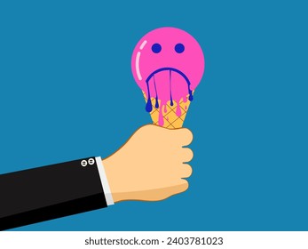 Hand holding sad ice cream. The concept of everything is disappearing