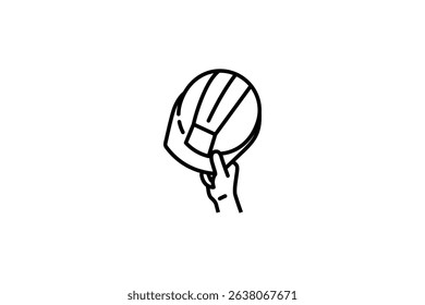 Hand holding a safety helmet icon design. vector illustration with line style isolated on white background.