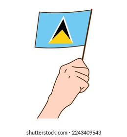 Hand Holding Saint Lucia National Flag Illustration. Hand Drawn Style Vector Illustration - EPS 10 Vector