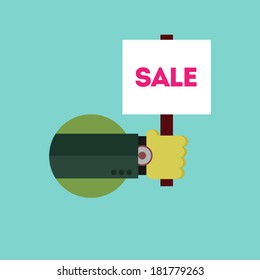 Hand holding Sale sign flat poster