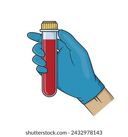 Mano sosteniendo la muestra de sangre. ilustración vectorial