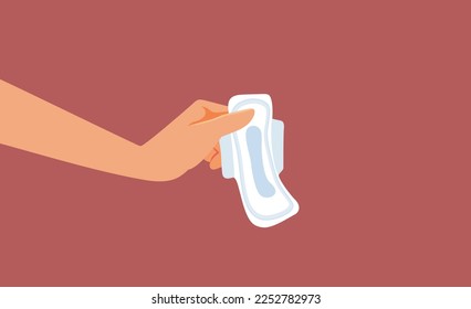 
Hand Holding a Sanitary Pad During Menstruation Cycle Vector Illustration. Woman with feminine hygiene product during menstrual cycle 
