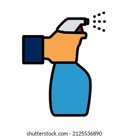 Hand Holding Sanitizer Bottle Icon. Editable Bold Outline With Color Fill Design. Vector Illustration.