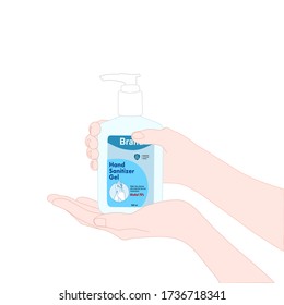 hand is holding sanitizer pump bottle. diseases prevention. personal healthcare. product advertisement. illustration vector.
