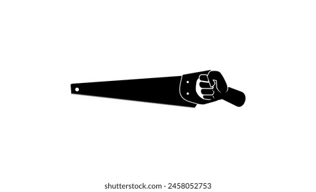 Hand Holding a saw, black isolated silhouette