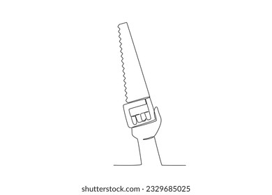 A hand holding a saw. Labor Day one-line drawing