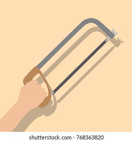 Hand holding a saw, vector illustration design. Hands collection.