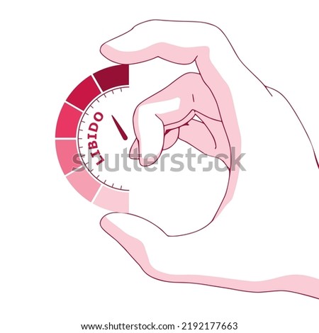 Hand holding scale with arrow. The libido level measuring device icon.