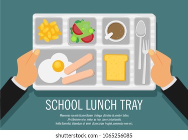 Hand Holding A School Lunch Tray Vector Illustration