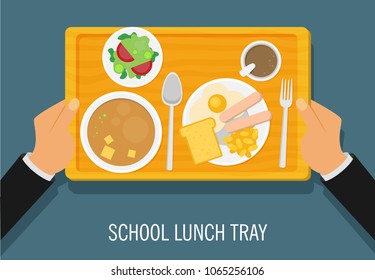 Hand Holding A School Lunch Tray Vector Illustration