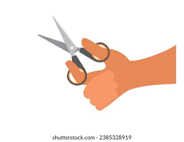 Hand holding scissor. Simple flat illustration.