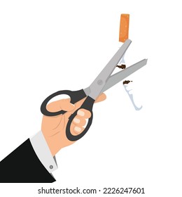 hand holding Scissors cutting cigarrette sign 