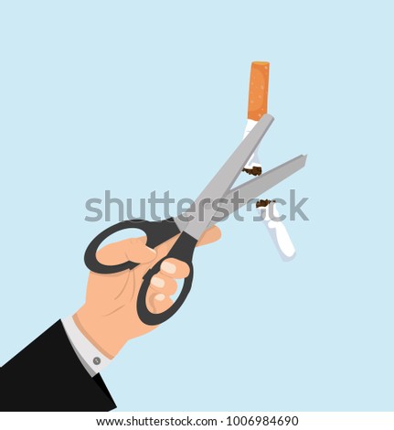  hand holding Scissors cutting a cigarrette