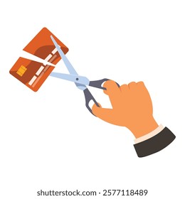 Hand holding scissors cutting credit card, refusing excessive spending and closing accounts