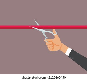 
Hand Holding Scissors Cutting Red Ribbon Vector Cartoon Illustration. Businessmen holding a pair of clippers ready for grand opening ritual
