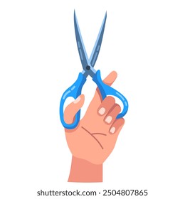 hand holding scissors flat illustration style on white background