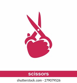 hand holding scissors logo pink