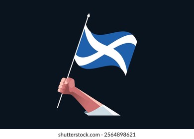 A hand holding a Scotland flag, Flag of Scotland national country symbol illustration Vector, Rectangle Scotland flag illustration, Flat vector illustration
