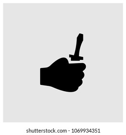 Hand holding up a screwdriver icon in trendy flat style isolated on grey background, modern symbol vector illustration for web