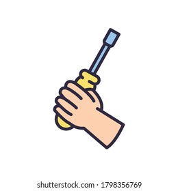 línea de destornillador de mano y diseño de icono de estilo de relleno de construcción taller de mantenimiento de trabajo reparación de progreso trabajo y tema industrial Ilustración de vectores