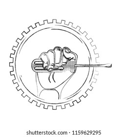 hand holding screwdriver on gear engine mechanical