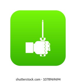 Hand holding screwdriver tool icon digital green for any design isolated on white vector illustration