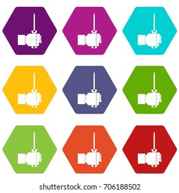Hand holding screwdriver tool icon set many color hexahedron isolated on white vector illustration